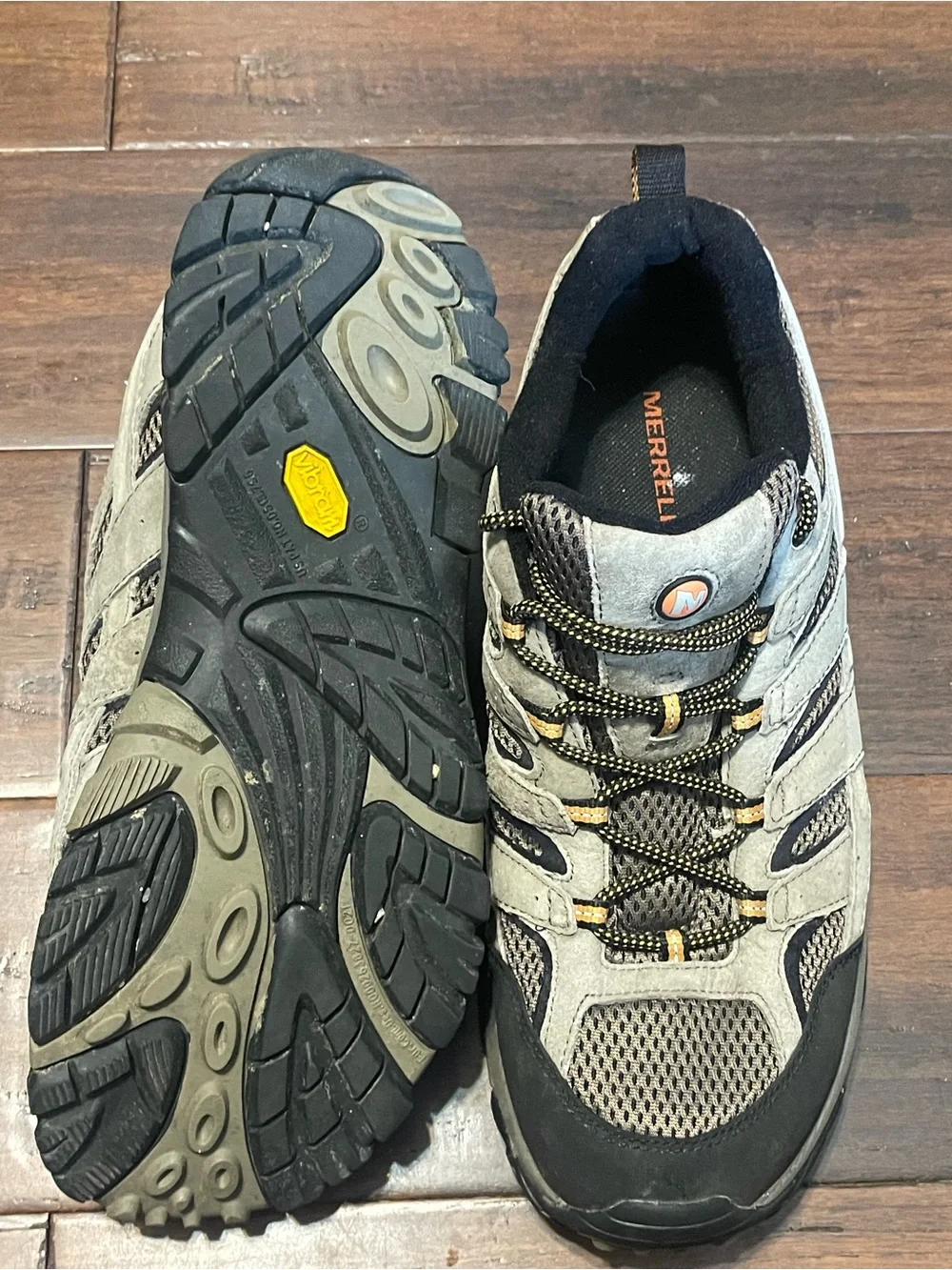 Merrell Men’s Gray and Black Hiking Boots with Tan Accents